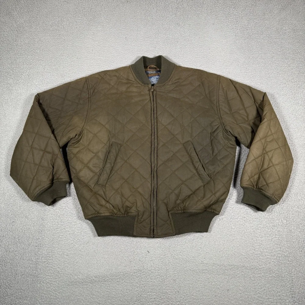 Polo Ralph Lauren Jacket Mens Medium Brown Oilcloth Diamond Quilted Bomber Waxed